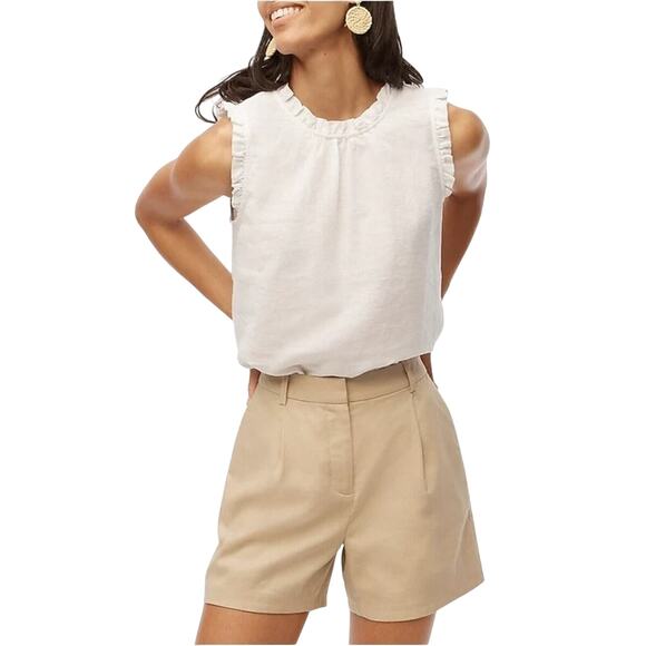 NWT J.Crew White Linen Ruffle Tank Top XS | Summer Work Casual Blouse - Picture 1 of 7